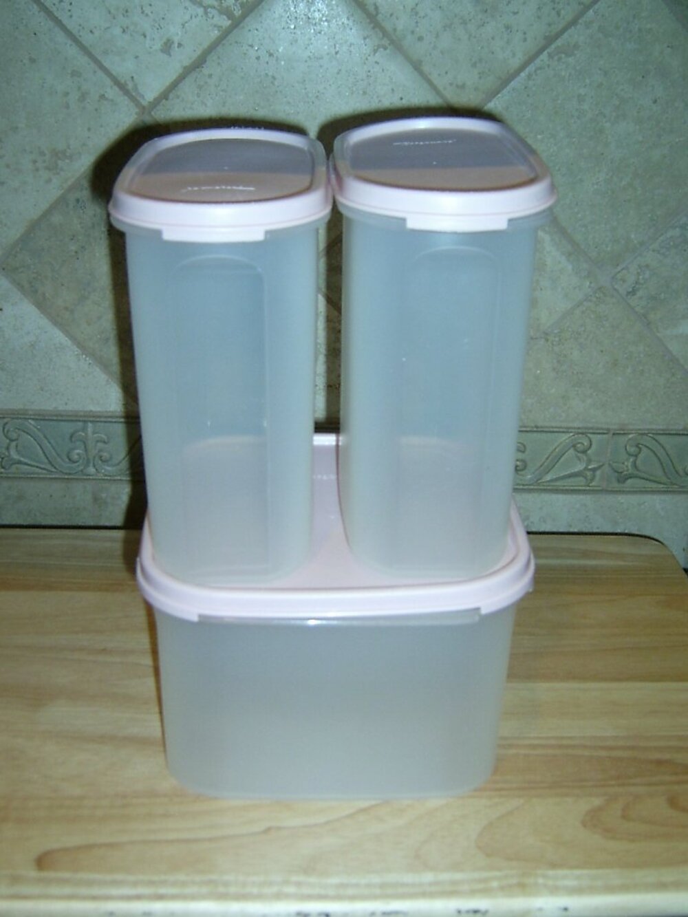 Tupperware Clear Plastic Storage Containers, Set of 3, Pink Snap Lids